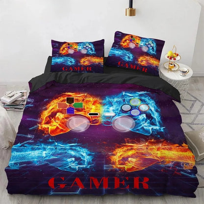 Gamer Bedding Sets for Boy Kid Gaming Duvet Cover Set Queen Video Games Comforter Cover, Playstation Designs Bed Set for Teen Men