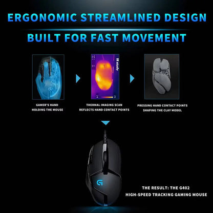 Logitech G402 Gaming Mouse Fusion Engine Tech 4 DPI Settings 32-Bit Processor Anti-Slip for Professional Competitive Gaming