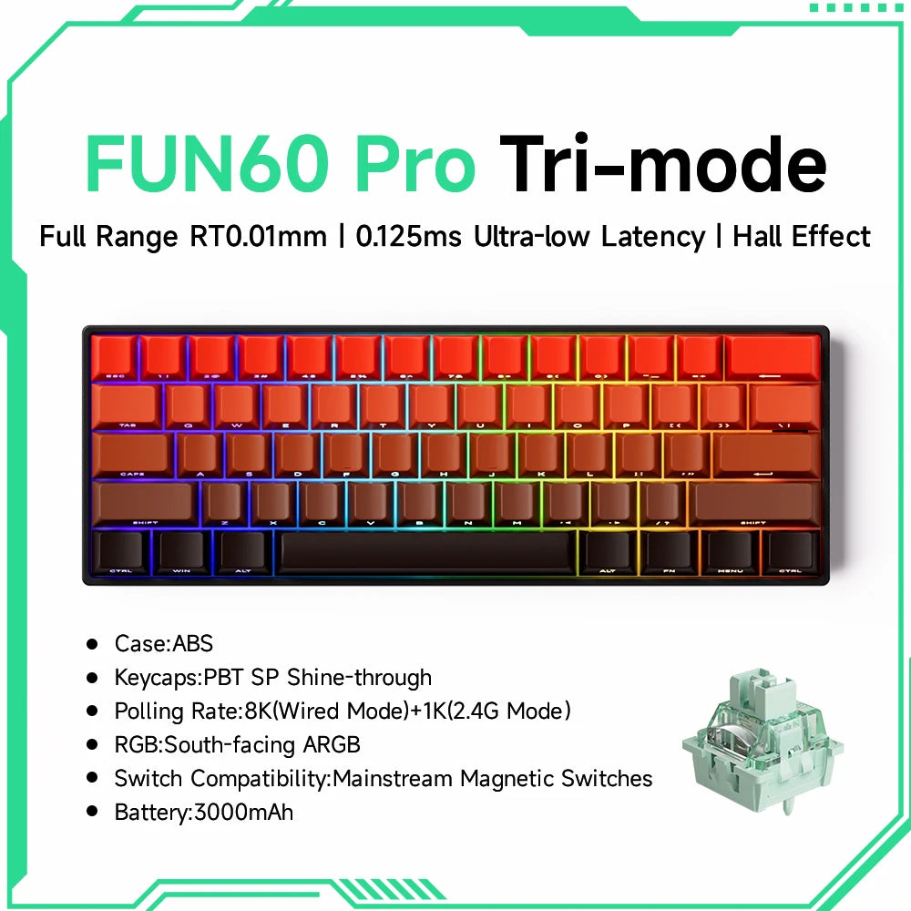 Teclado mecánico Akko MonsGeek FUN60 con interruptores magnéticos 60% para gaming, Rapid Trigger 0.01mm, 8K, ARGB, HE/TMR, teclado personalizado
