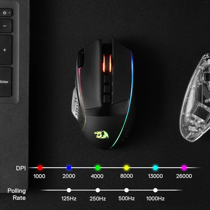 Redragon M991 kabellose Gaming-Maus, 26000 DPI, 3 Modi, 9 Makro-Tasten, RGB-Hintergrundbeleuchtung, Schwarz