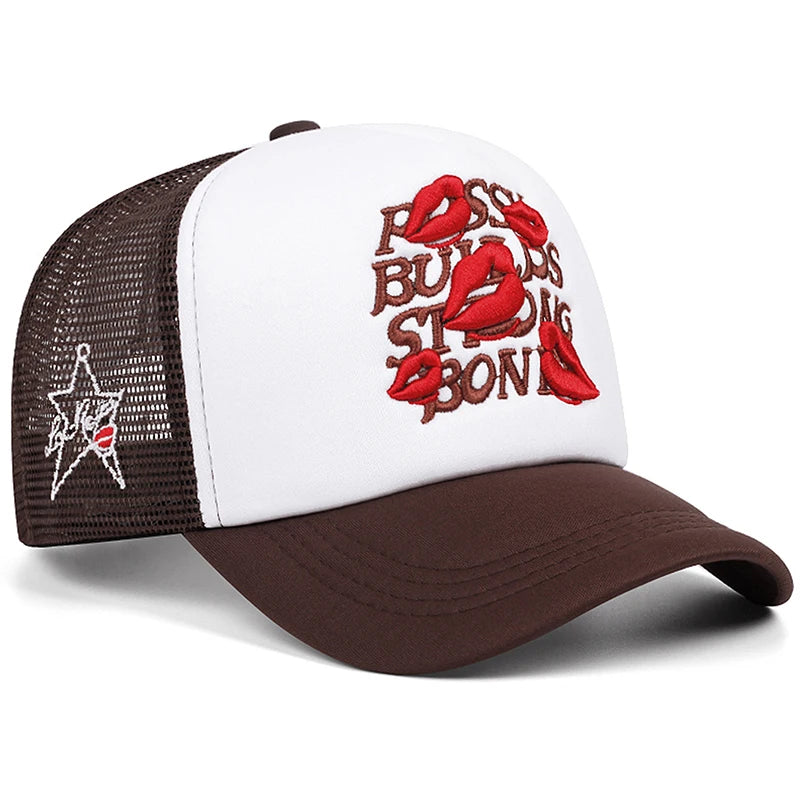 2025 Simple Creative New Mesh Hat Lipprint Embroidery Street Hip Hop Hat Outdoor Sports Sunshade Hat Daily Leisure Baseball Hat