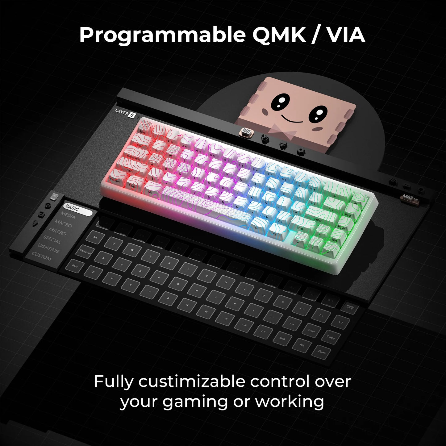 XVX M67 JadeStone Mechanical Keyboard With IMD-Tech Keycaps Hot Swappable Gasket Tri-Mode Custom RGB Wireless Keyboard 65%