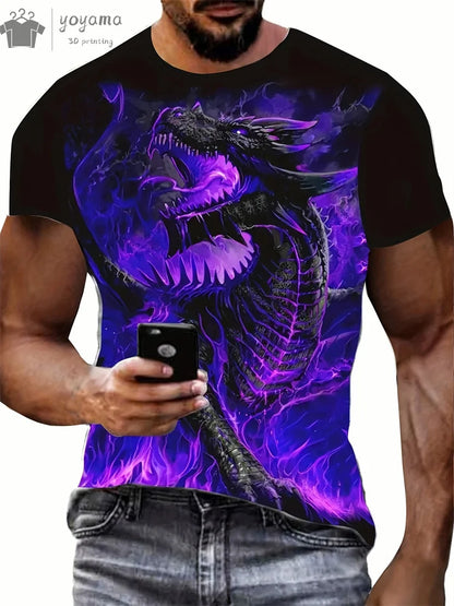 Dragon Print Clothes Men Funny Men's Summer Clothes T-Shirt Men Short Sleeve Tee Dragon Graphic T-Shirts Personalized T-Shirt