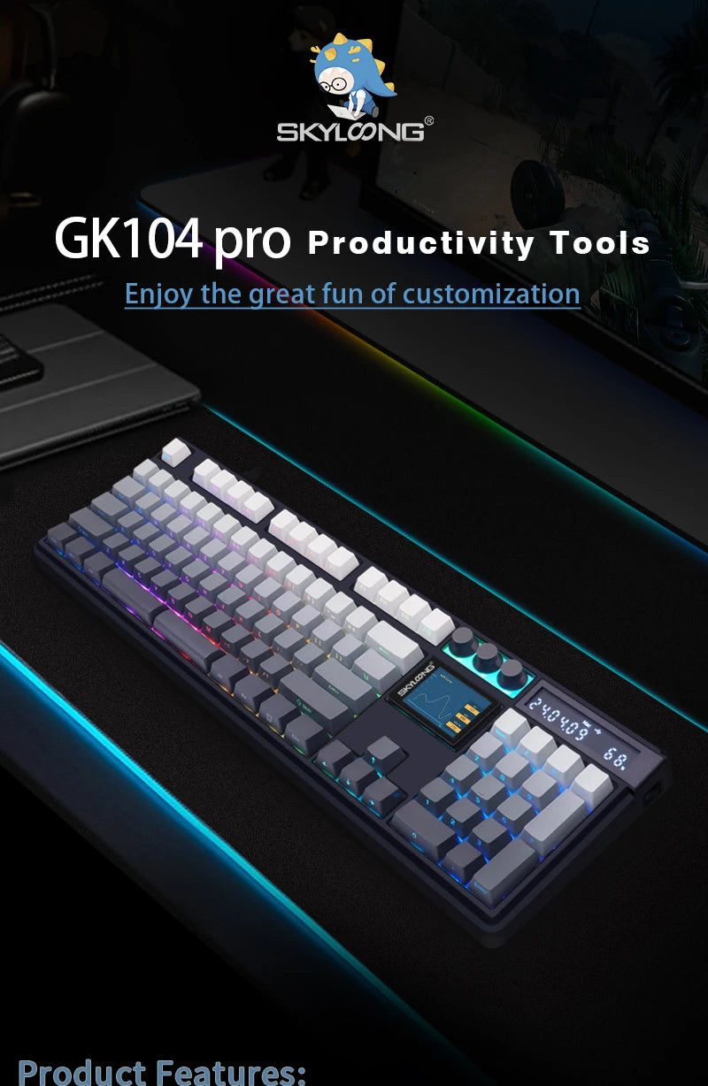 Tastiera meccanica wireless SKYLOONG GK104 Pro 100% personalizzata, switch low-noise hot-swap per PC gamer e accessori da ufficio