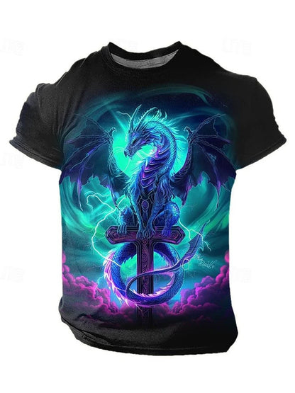 3D-Drachenprint Herren-T-Shirt – Sommerliches Freizeit-Streetwear-Shirt für Herren, Outdoor-Sport, Kurzarm, Urban Fashion