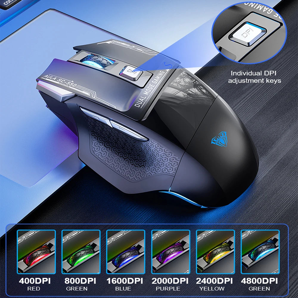 AULA SC550 Gaming-Maus 2.4G kabellose Makro-Maus RGB-Hintergrundbeleuchtung ergonomisches Design E-Sports-Maus PC-Zubehör