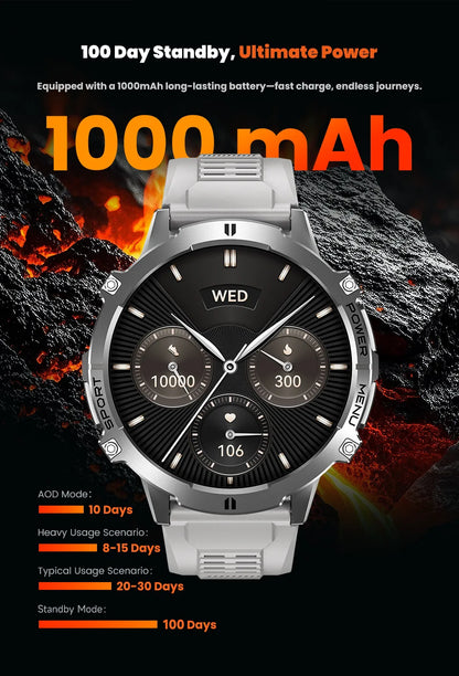 2026 New Military TANK X3 Smartwatch für Herren, 1000mAh Akku, 10ATM wasserdicht zum Schwimmen, GPS-Route, 1.75" AMOLED HD, Anrufe, Sport-Smartwatch
