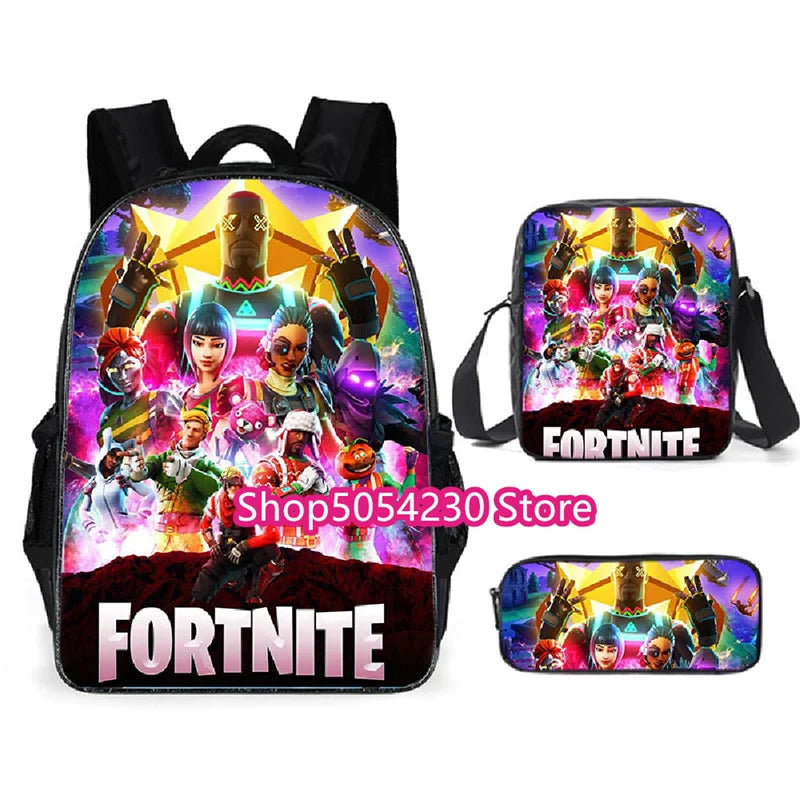 Fortnited 3PCS Backpack for Boys Victory Game 16 Inch Water Resistant Preschool Knapsack Cool Elementary School Backpacks
