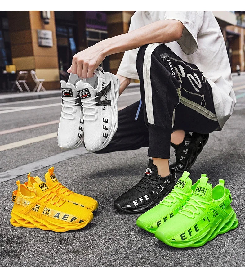 YRZL Men's Lightweight Comfortable Mesh Breathable Sneakers Green Casual Thick Sole Running Shoes
