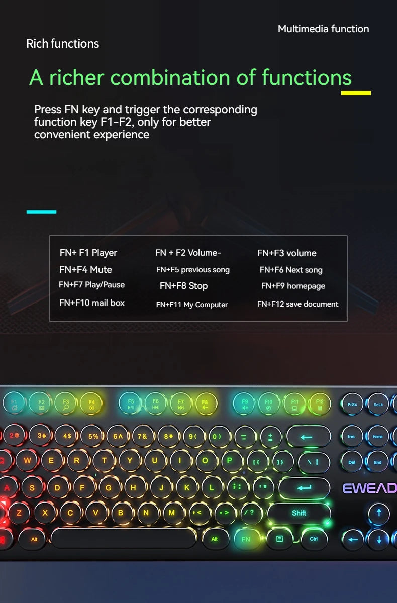EWEADN GX330 Gaming Keyboard Wired, LED Backlit, Office silent keyboard full size, Ergonomic, Gaming, office, Windows/Laptop/PC