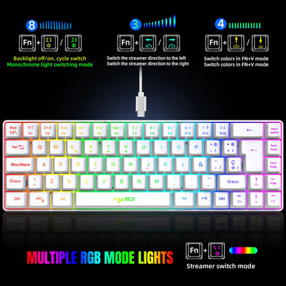 Hot Sale! Spanische kabelgebundene Gaming-Tastatur mit 69 Tasten und RGB-Hintergrundbeleuchtung, kompaktes 68%-Design, ein unverzichtbares Gadget für Büroangestellte und Gamer