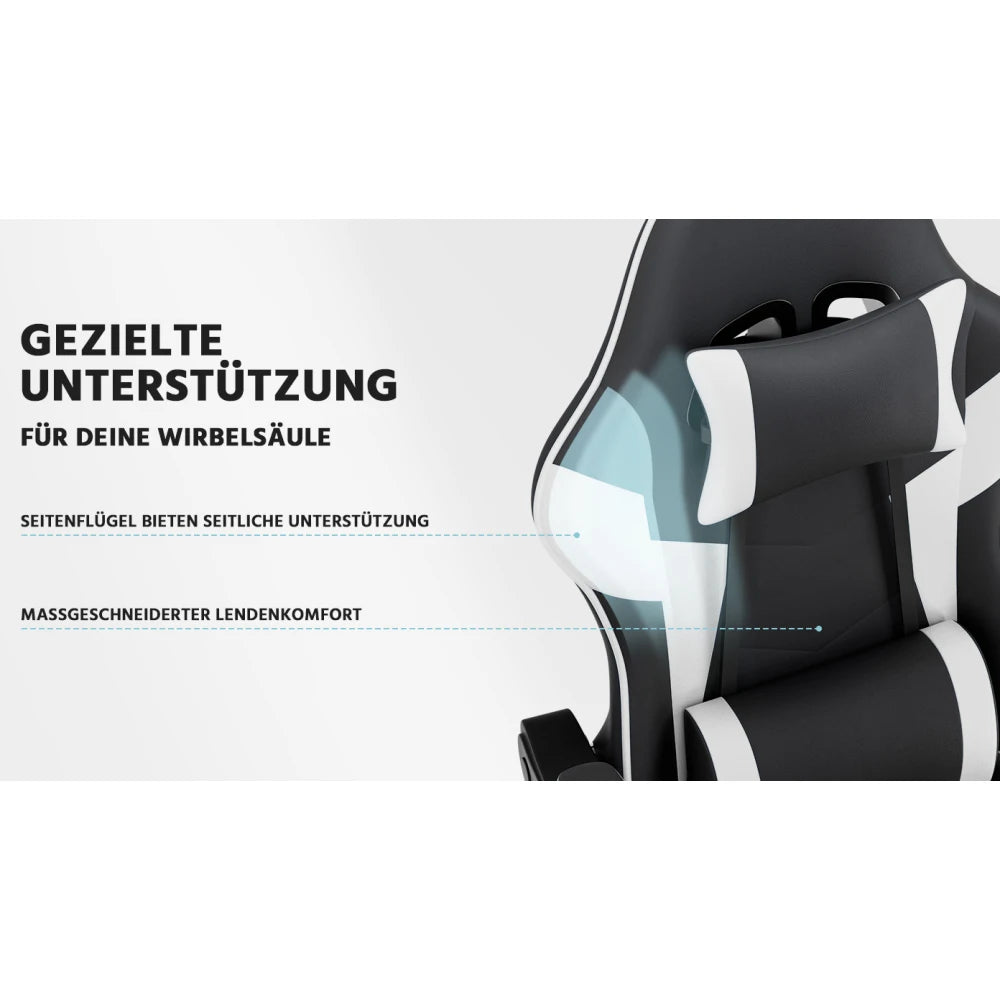 Ergonomic Computer Gaming Chair with Waist Support, Breathable PU Leather Office Chair, Seat Height and Backrest Adjustable