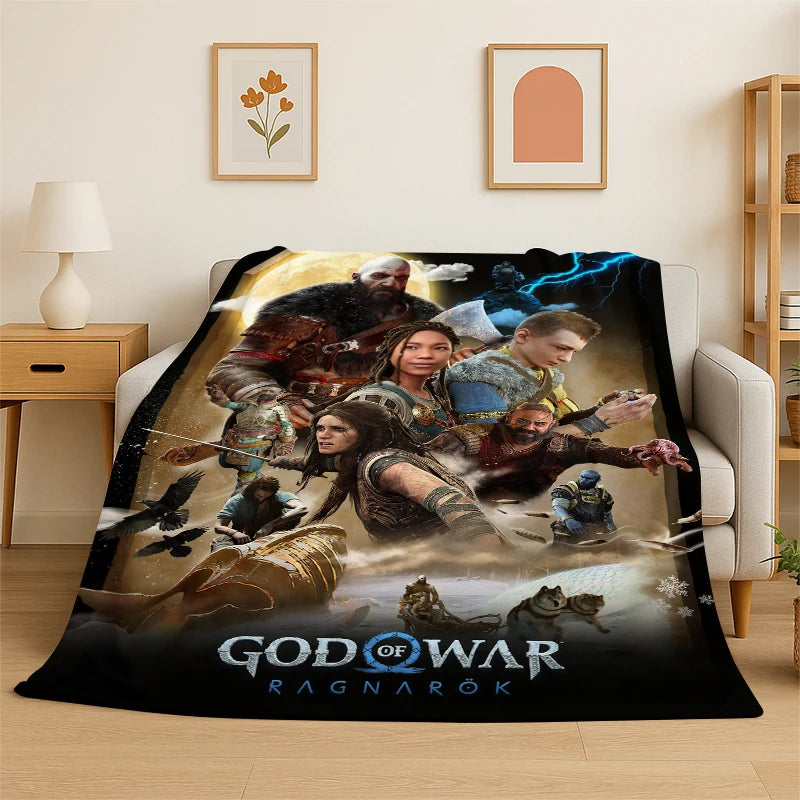 Retro God of War Game Kratos Flannel Blanket Soft Warm Throw Blanket for Bedroom Living Room Bed Travel Camping Picnic Gift