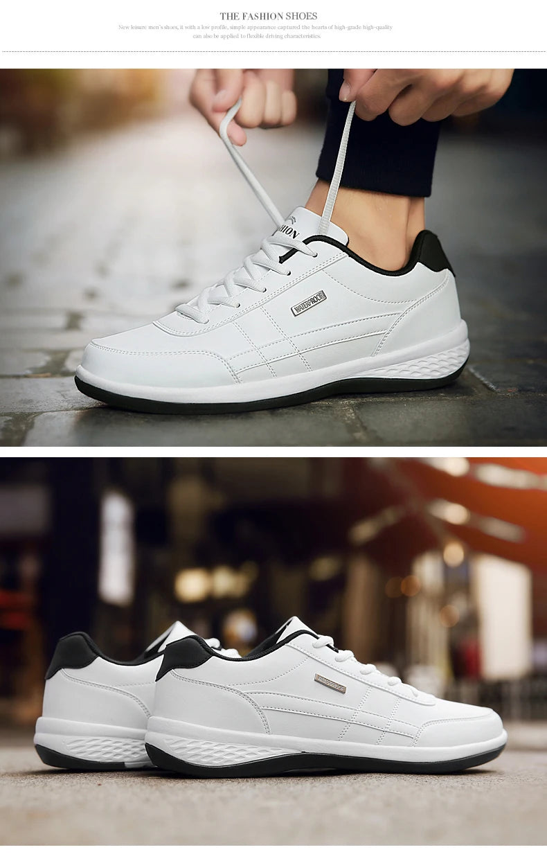 YRZL Herren-Schuhe Frühling Herbst Wasserdichte Walking-Sneaker Freizeit-Herren-Ledersportschuhe Rutschfeste Tennis-Schuhe für Herren