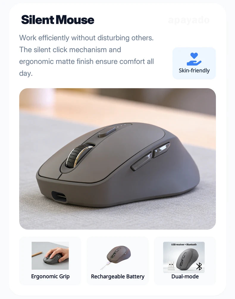 Ratón inalámbrico FREEWOLF X7 Bluetooth 2.4G de modo dual, silencioso, recargable, 4000DPI, con indicador de batería, ergonómico para PC, Mac y portátil