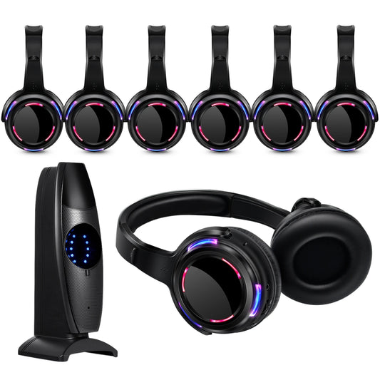 Silent Disco Wireless Headphones with LED Lights, Rechargeable RF Silent Party Headphones for Clubs, Concerts, Meetings & Events