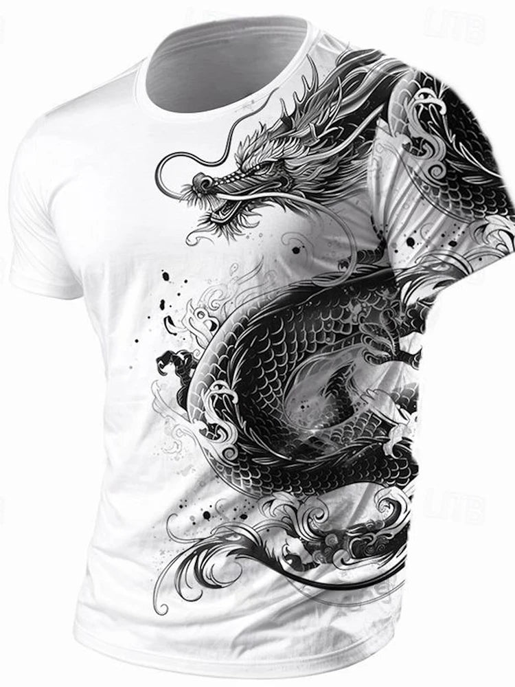 3D-Drachenprint Herren-T-Shirt – Sommerliches Freizeit-Streetwear-Shirt für Herren, Outdoor-Sport, Kurzarm, Urban Fashion