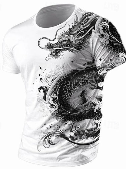 3D-Drachenprint Herren-T-Shirt – Sommerliches Freizeit-Streetwear-Shirt für Herren, Outdoor-Sport, Kurzarm, Urban Fashion