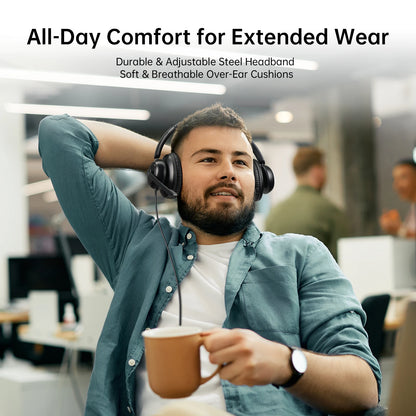 EKSA H8 Professional Office Headset with ENC Noise Cancelling Microphone – USB-A, USB-C & 3.5mm Wired Headphones for PC, Laptop & Mobile Phone