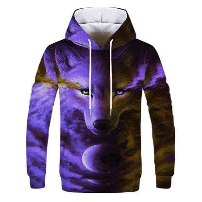 Neuer modischer Hoodie mit 3D-Tierprint für Herren und Damen, personalisiertes Design, Sweatshirt mit Schnee- und Doppelwolf-Motiv, Harajuku Oversized Hoodie