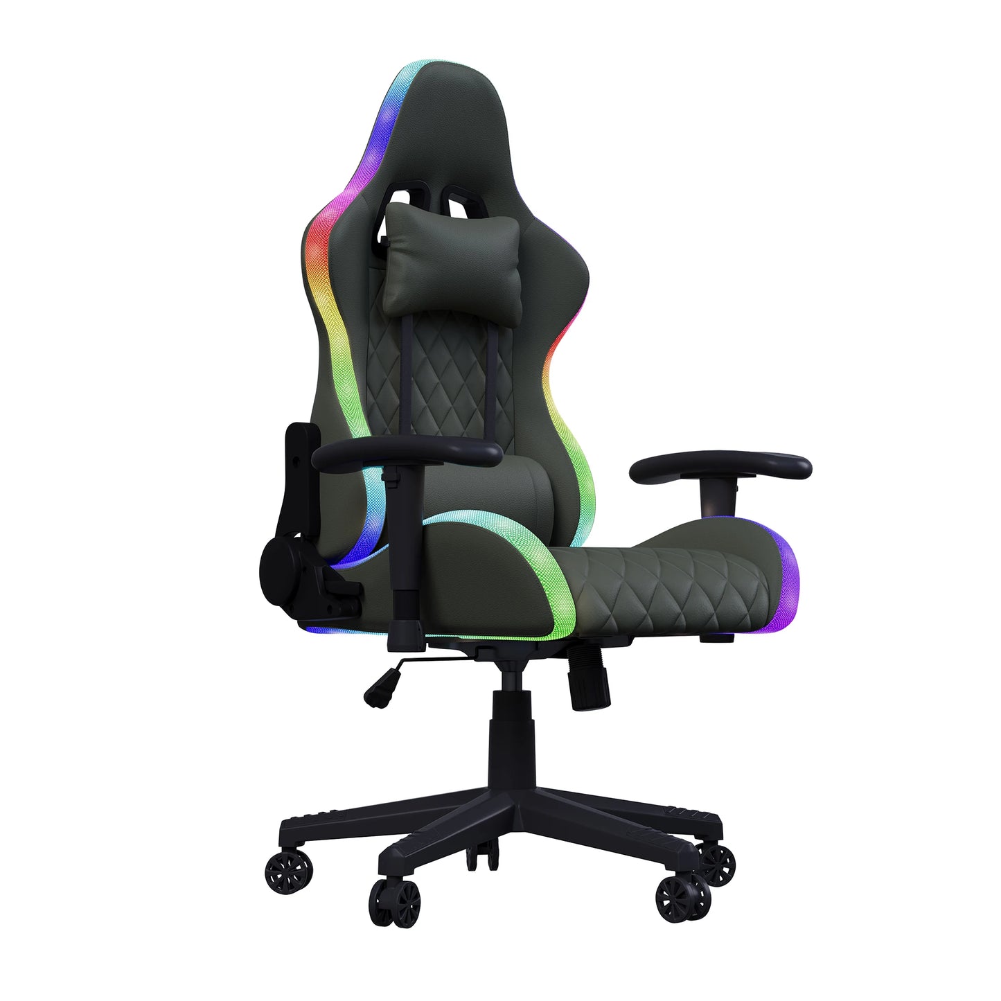 Ergonomic Gaming Chair with Massage Function, RGB LED, 90-135 Degree Recline, Up to 130kg, Office Chair, Premium Leather, Black