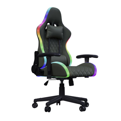 Ergonomic Gaming Chair with Massage Function, RGB LED, 90-135 Degree Recline, Up to 130kg, Office Chair, Premium Leather, Black