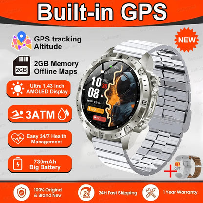 Smart Watch Men GPS Track High End watch Swim Waterproof Watches six axis sensor Sports 2GB Memory GPS Map Compass Smartwatch