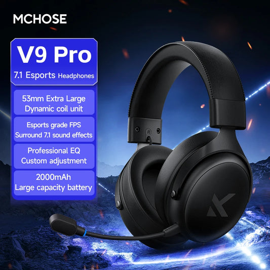 MCHOSE V9 Pro Wireless Gaming Headset with Microphone, Bluetooth Three Mode Gamer Headphones, ANC Noise Cancelling PC Gaming Headset