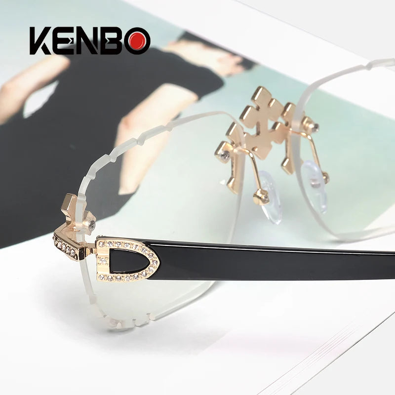 2025 Fashion Square Rimless Sunglasses For Women Cross Diamond Metal Frame Luxury Eyewear Cut Lens UV400 Shades Sun Glasses