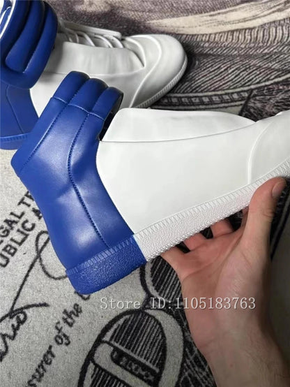 Men Mixed Color Real Leather Ankle Boots Fashion Design Lace-Up High Top Sport Shoes Male Casual Flat Sneakers