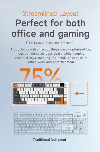 AJAZZ AF82 Low-Profile Electrostatic Keyboard 4000mAh Tri-Mode 75% Type-C Display Screen Keyboard Office Gaming E-sport