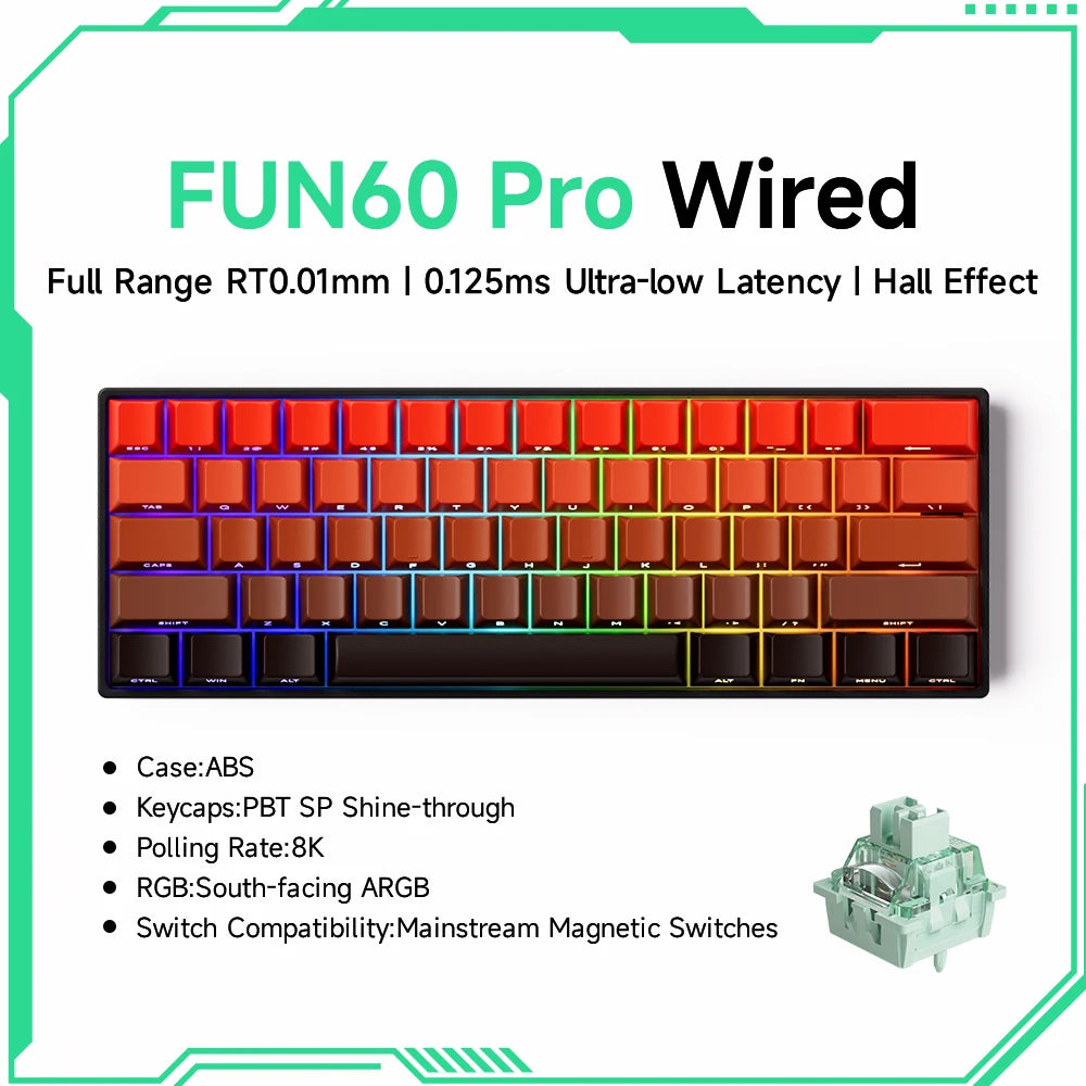 Teclado mecánico Akko MonsGeek FUN60 con interruptores magnéticos 60% para gaming, Rapid Trigger 0.01mm, 8K, ARGB, HE/TMR, teclado personalizado