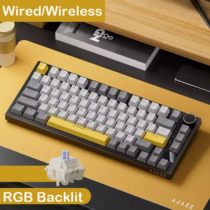 Teclado Gaming Mecânico AJAZZ AK820 Pro com Fio e Sem Fio, Tri-Mode, Retroiluminação RGB, Switches Hot-Swappable, Layout Compacto 70%, PC/Mac