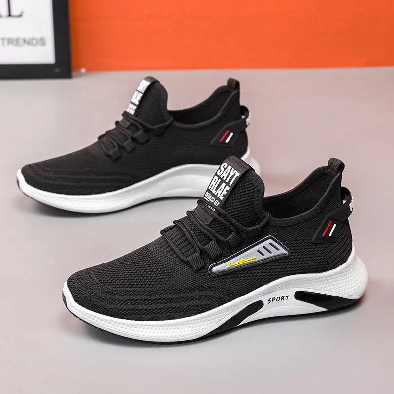 Hot Sale of the Season New Men's Running Shoes Breathable Lightweight Knitted Lace-Up Sports Sneakers Fashionable Korean Style