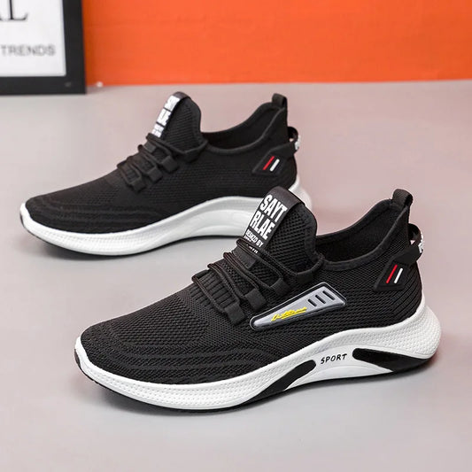 Hot Sale of the Season New Men's Running Shoes Breathable Lightweight Knitted Lace-Up Sports Sneakers Fashionable Korean Style