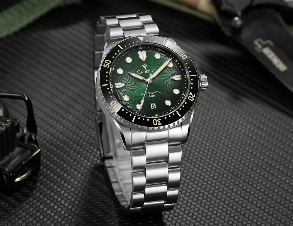 CADISEN Mechanical Automatic Watch Luxury Sapphire Japan MIYOTA 8215 Blue Wristwatch Ceramic Ring Waterproof Gift Men Watch