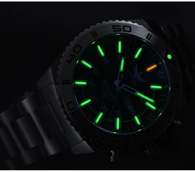Yelang Watches V1035 44mm Men Diving Watch Human Kinetic Energy Watch 100m Waterproof Watches luminous Japan PX83 Sapphire
