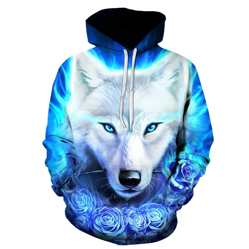 3D Wolf Pattern Printed Hooded Sweatshirt Fashion And Casual Men's Oversized Pullover Harajuku Street Design Hooded Sweatshirt