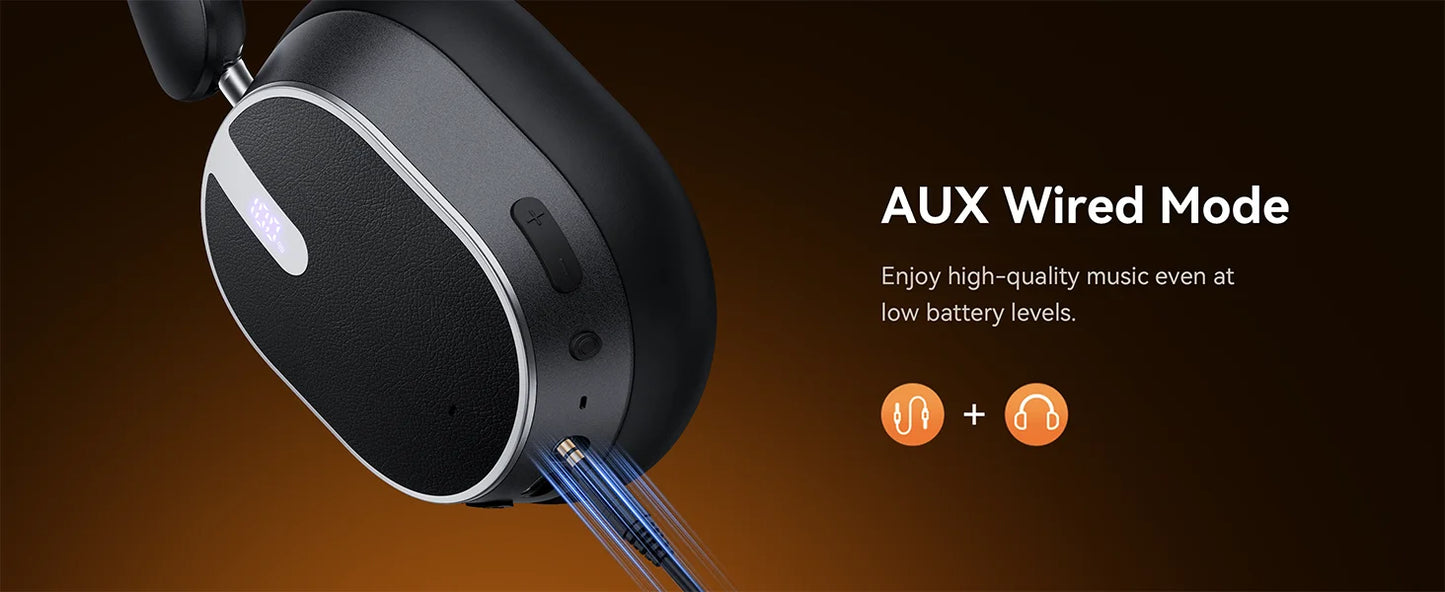 Active Noise Cancelling Headphones Bluetooth 6.0 Wireless Over-Ear Headphones Foldable with LED Power Display & 6-Mic ENC Calls