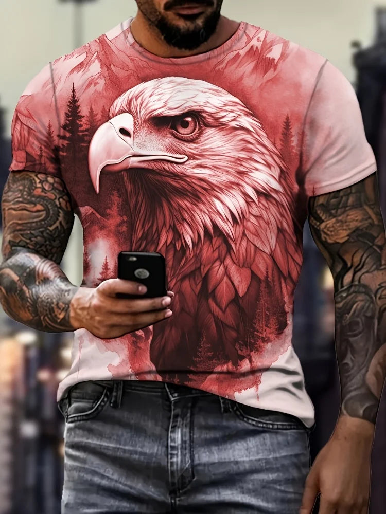 Patriotisches Herren-T-Shirt mit 3D-Adlerprint, lässiger Rundhalsausschnitt, kurzärmeliger Pullover für Sommermode und Outdoor-Aktivitäten, Herrenbekleidung