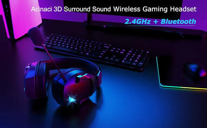 Acinaci 2.4GHz kabelloses Gaming-Headset für PS5 PS4 PC Switch – Bluetooth-Gaming-Kopfhörer mit Mikrofon, tiefem Bass und Ohrpolstern aus Memory-Schaum