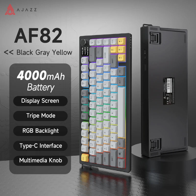 AJAZZ AF82 Low-Profile Electrostatic Keyboard 4000mAh Tri-Mode 75% Type-C Display Screen Keyboard Office Gaming E-sport
