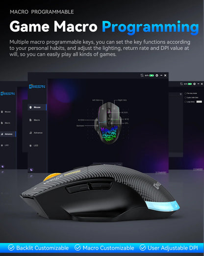 Bluetooth Wireless Gaming Mouse, 12800 DPI Wired/Wireless RGB Mouse with 7 Programmable Buttons, for PC Laptop, Gaming
