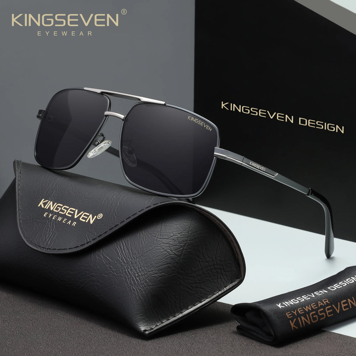 KINGSEVEN Causal Polarized Sunglasses Men Outdoor Driving Fashion Glasses UV400 Rectangle Driving Male Fishing Eyewear