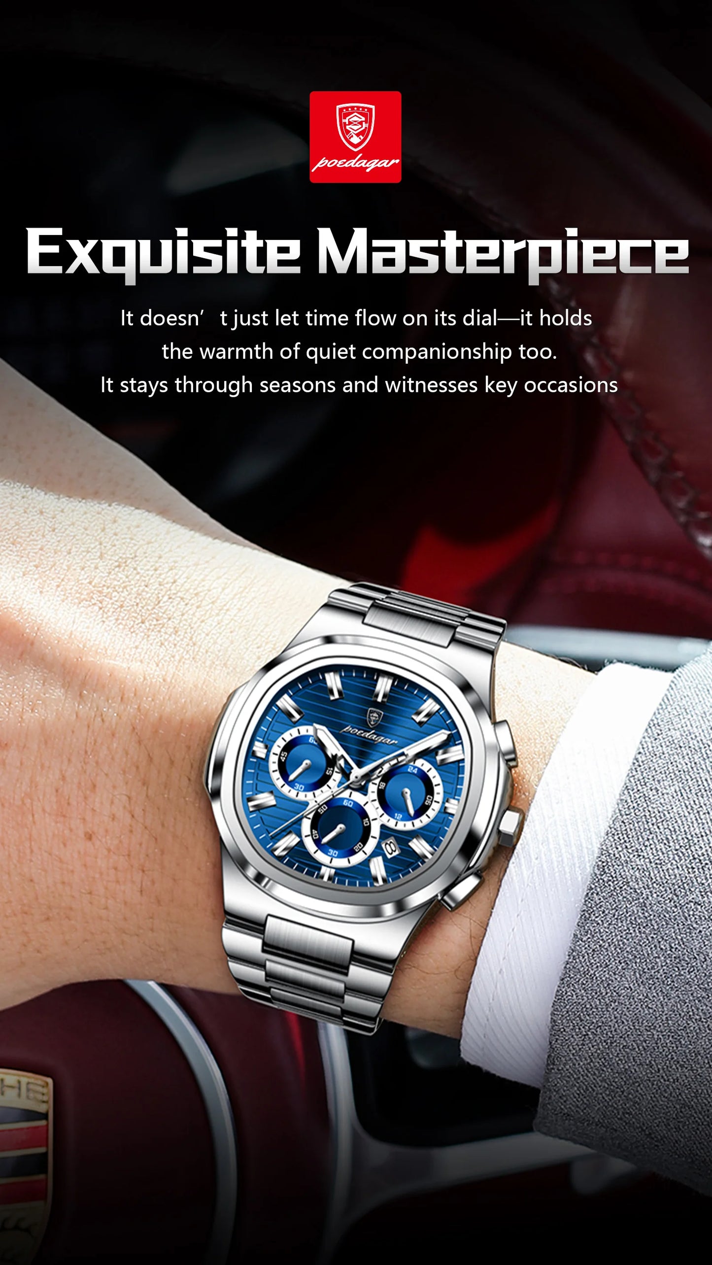 POEDAGAR Top Luxury Man Watch Waterproof Stainless Steel Luminous Men Clock Date Chronograph Quartz Business Men's Watches Reloj