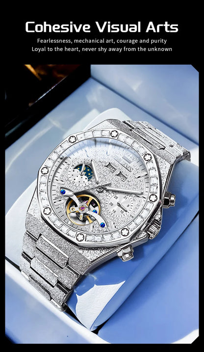 OLEVS Gold Steel Mens Watches Top Brand Automatic Mechanical Luxury Watch Sport Waterproof Tourbillon Wrist Watch Reloj Hombre