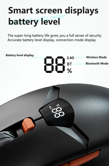 Warvank SX01 kabellose Gaming-Maus mit Smart-Screen-Display, 6-stufiger DPI-Einstellung, 600mAh Akku, leise Bluetooth-Maus fürs Büro