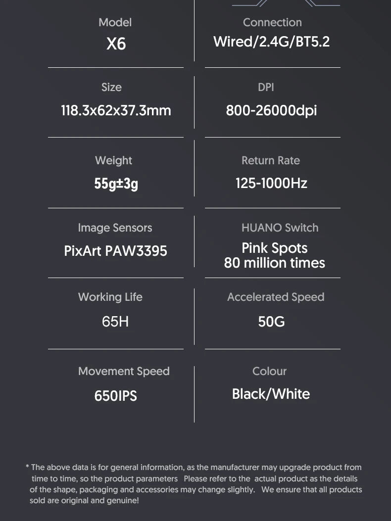Attack Shark X6 Lightweight Wireless Gaming Mouse with 3 Mode Up to 26K DPI RGB Backlight Charging Base for Laptop Desktop