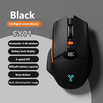 Warvank SX01 kabellose Gaming-Maus mit Smart-Screen-Display, 6-stufiger DPI-Einstellung, 600mAh Akku, leise Bluetooth-Maus fürs Büro