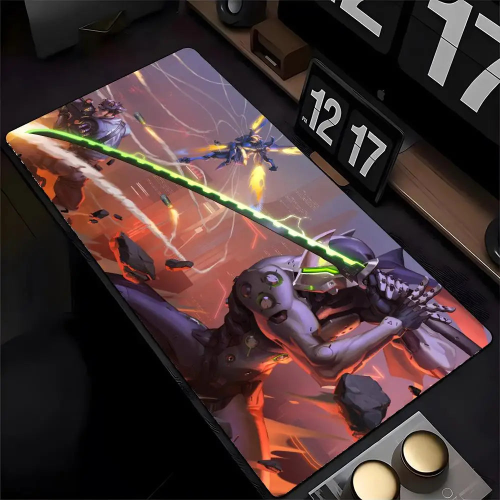 Overwatch Genji Mauspad mit HD-Druck für Computer-Gamer, vernähter Kante und rutschfester Unterseite, XXL90x40cm Tastatur- und PC-Schreibtischpad